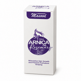 Angled front and top of Masood Arnica Oil Rosemary 150 ml carton on white background