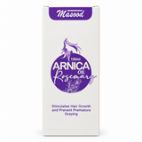 Front of Masood Arnica Oil Rosemary 150 ml carton on white background